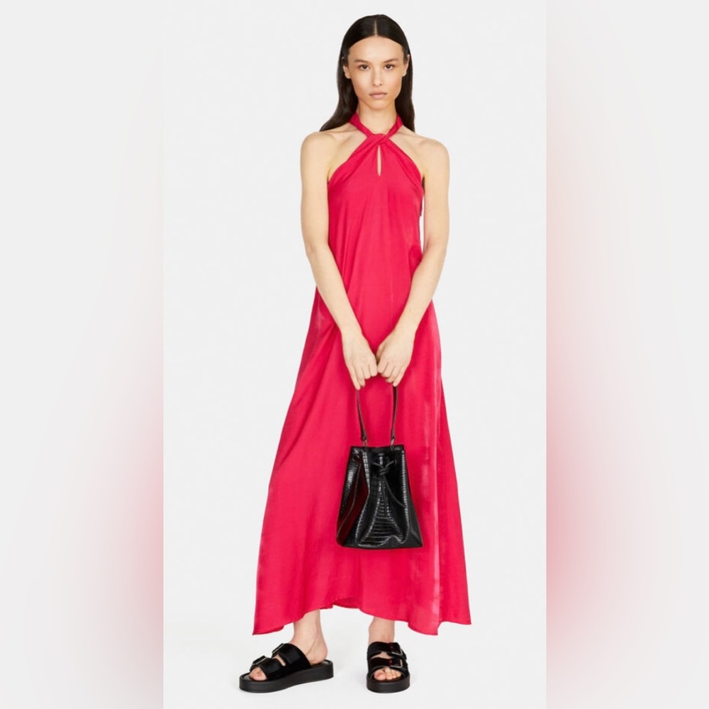 Fuchsia twisted halter dress